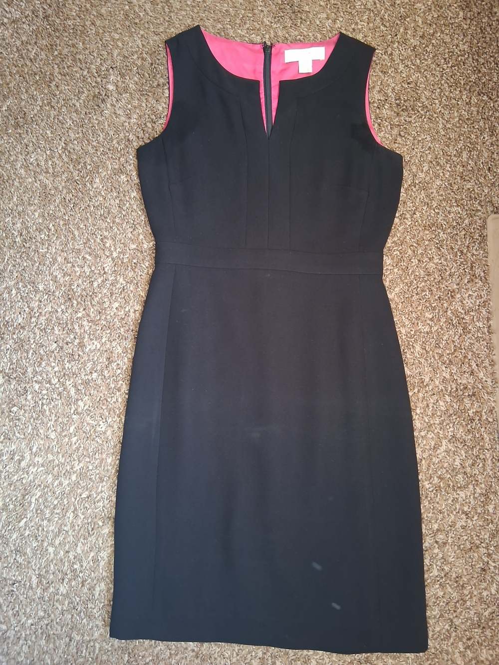 Petite Sophisticate Black Midi Dress with Pink Lining
